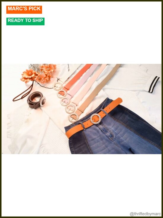 PU Rhinestone Pearl Buckle Fashion Waist Belt for Dresses Pants main image 4